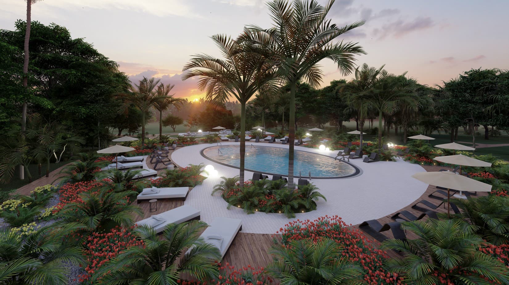 Commercial pool 3D rendering — Coquina Key project, Florida